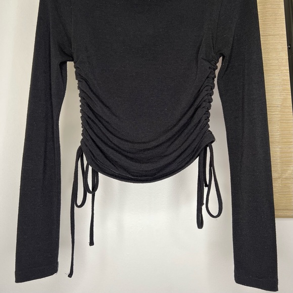 Rebel Flow Long Sleeve Mock Neck Black Ruched Tie Side Top - Picture 6 of 9